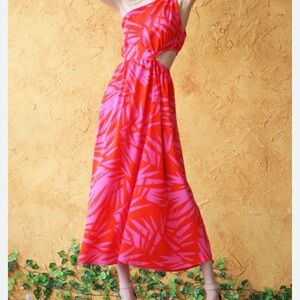 Red Dress Boutique Pink and Red cut out maxi dress resort wear women size M